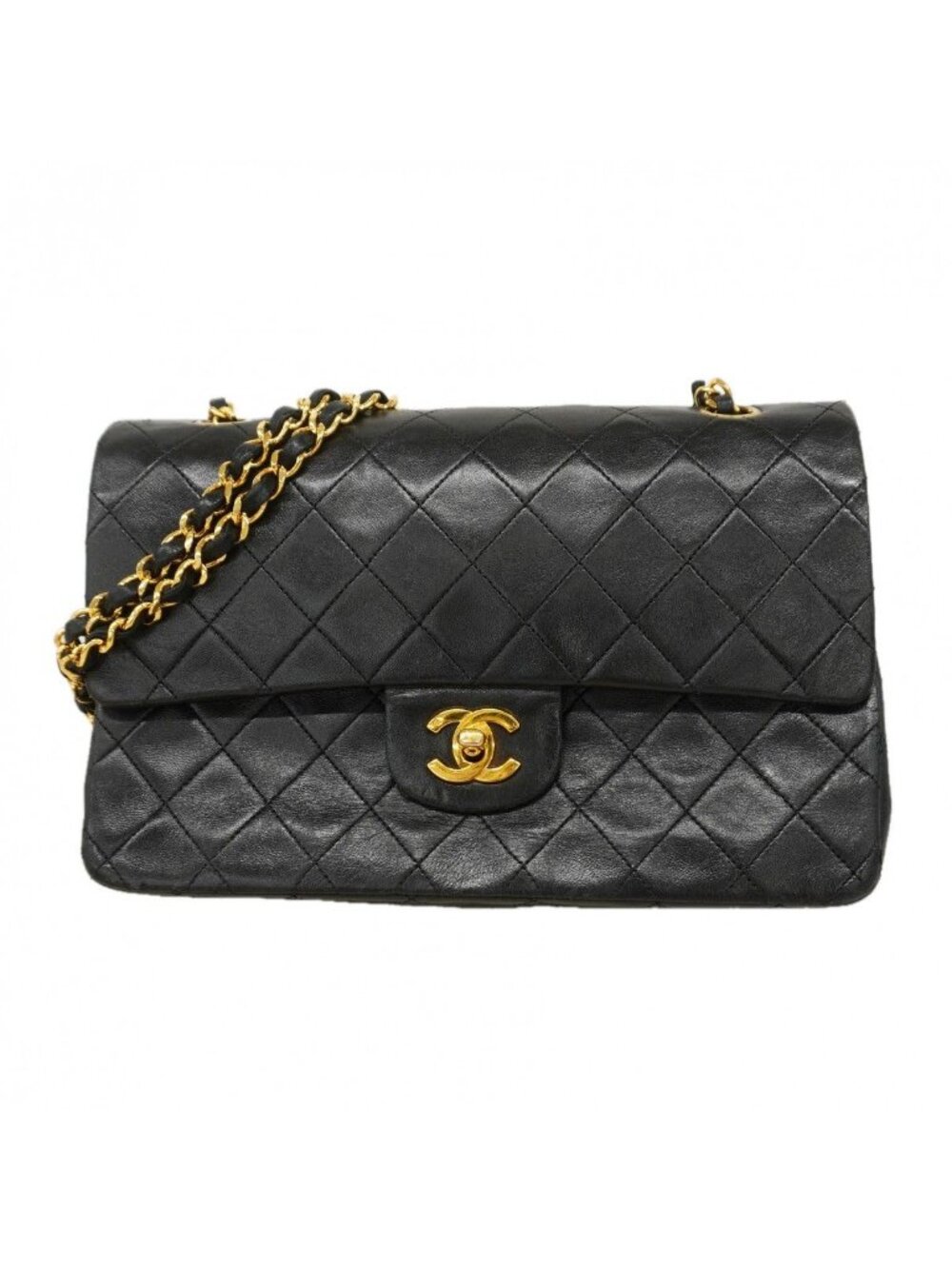 Chanel Shoulder Bag Quilted Lambskin Black Gold